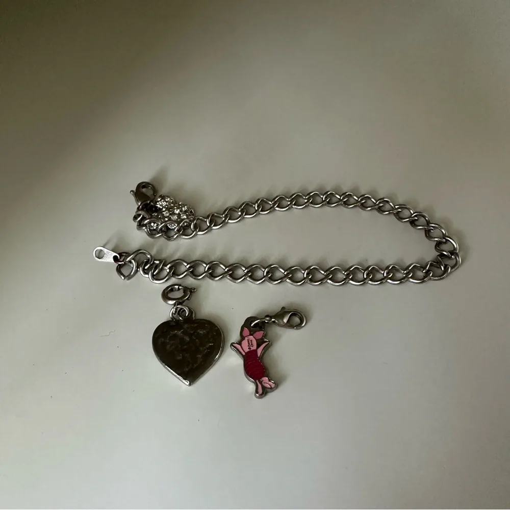 Disney Charm Bracelet Silver-Tone w Piglet Mickey Friends